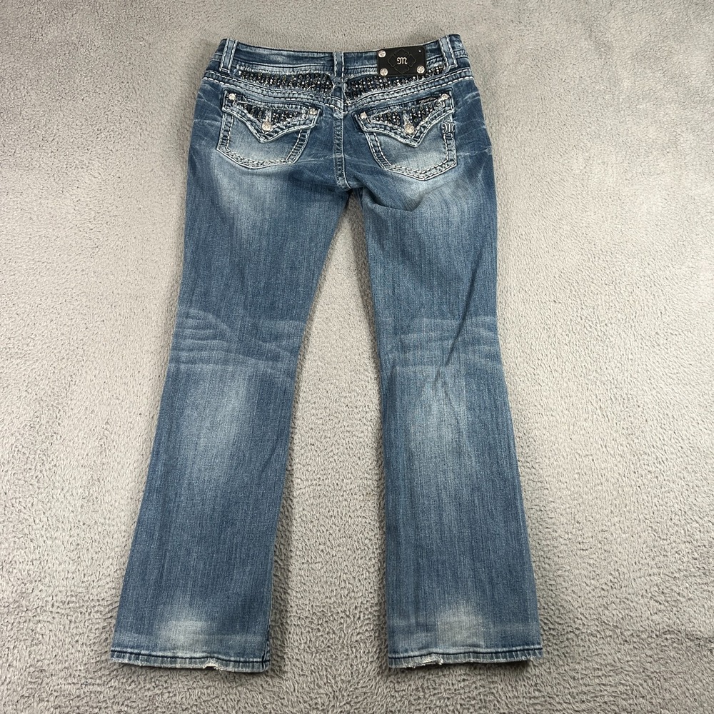 Miss Me Jeans Womens 31 Easy Boot Mid Rise Embellished Rhinestone Blue Denim - Picture 10 of 14